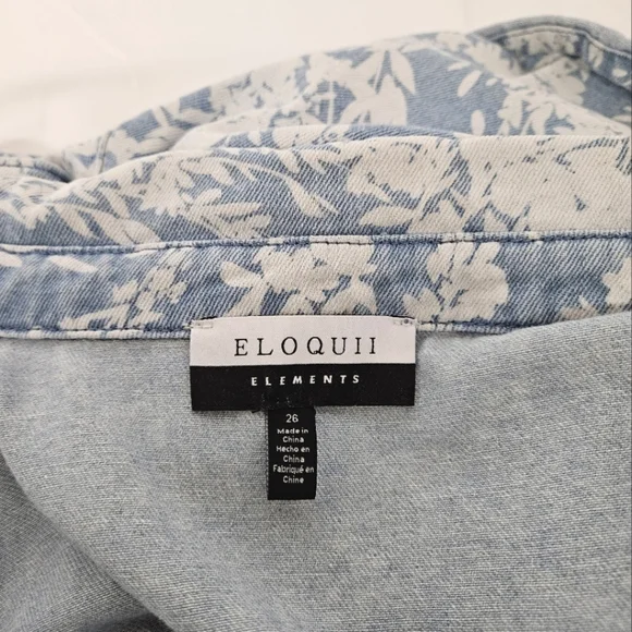 Eloquii Elements Floral Denim Romper In Blue And White Size 26 - Picture 9 of 13